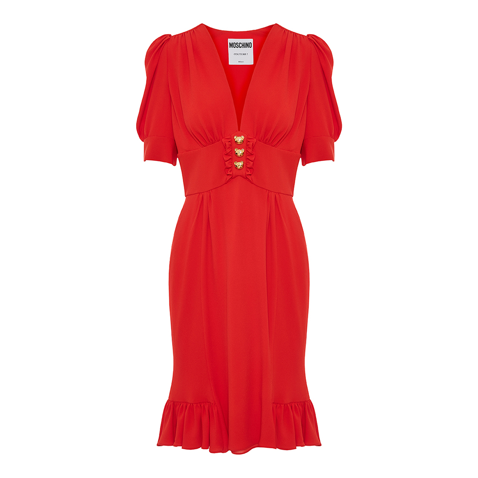 Φόρεμα από μαροκινό μετάξι με κουμπιά Teddy Bear, Moschino Couture